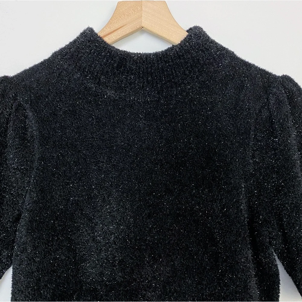 Kate Spade Metallic Black Texture Short Sleeve Sweater